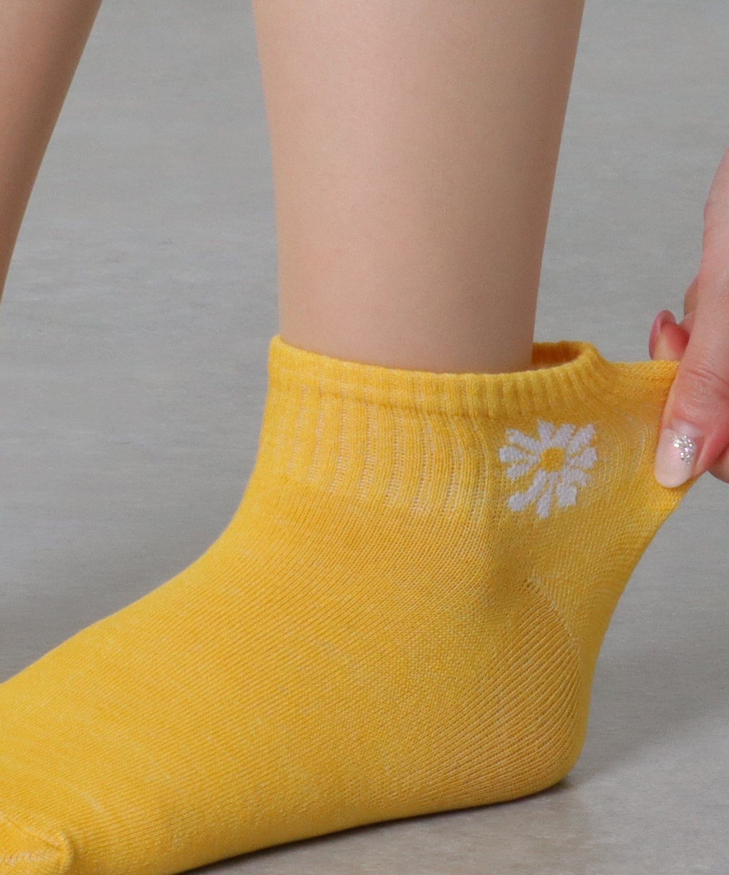 【10足セット】 ソリッドカラー 花柄 ショート リブ ソックス
