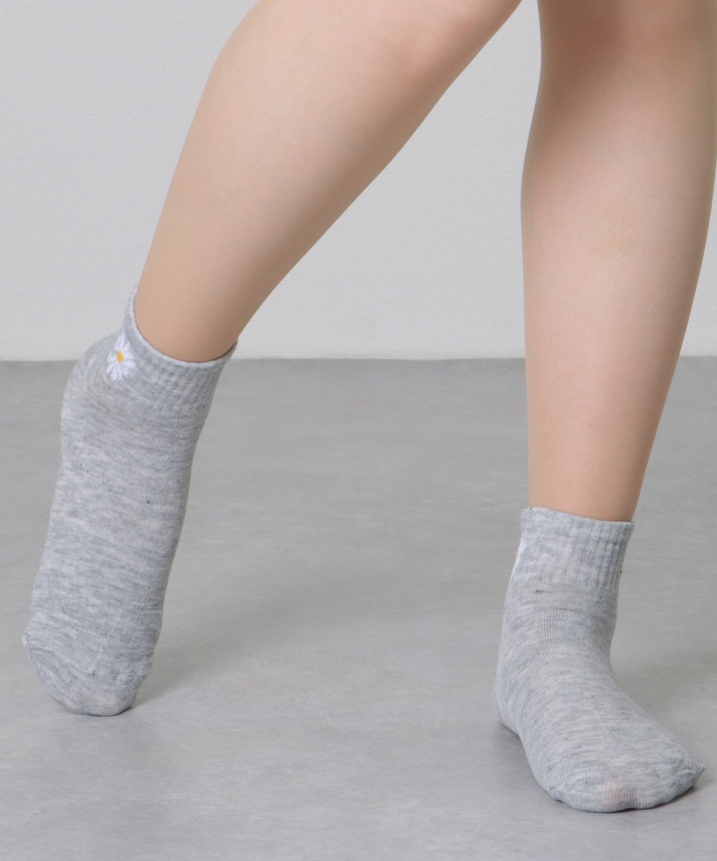 【10足セット】 ソリッドカラー 花柄 ショート リブ ソックス