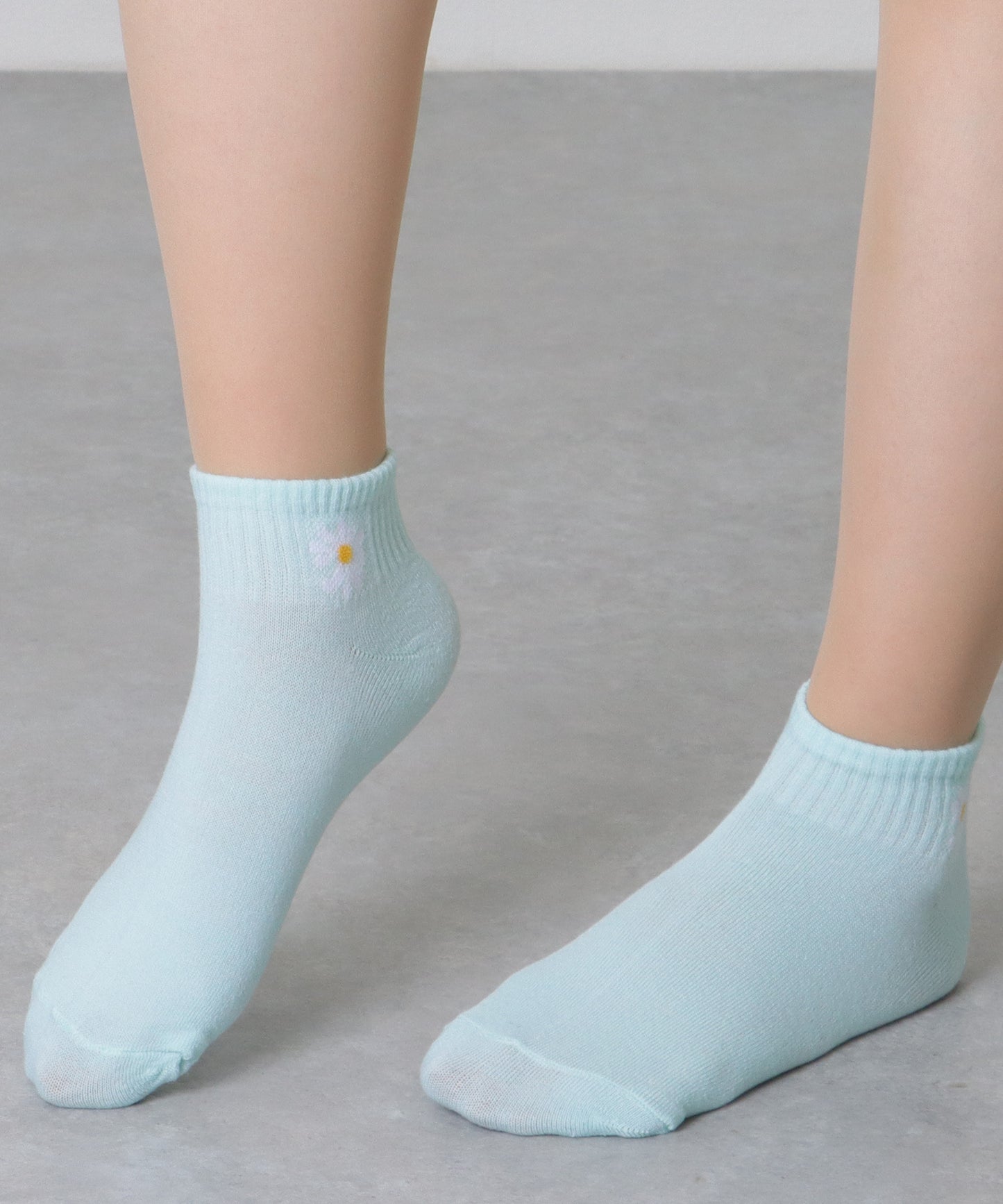 【10足セット】 ソリッドカラー 花柄 ショート リブ ソックス