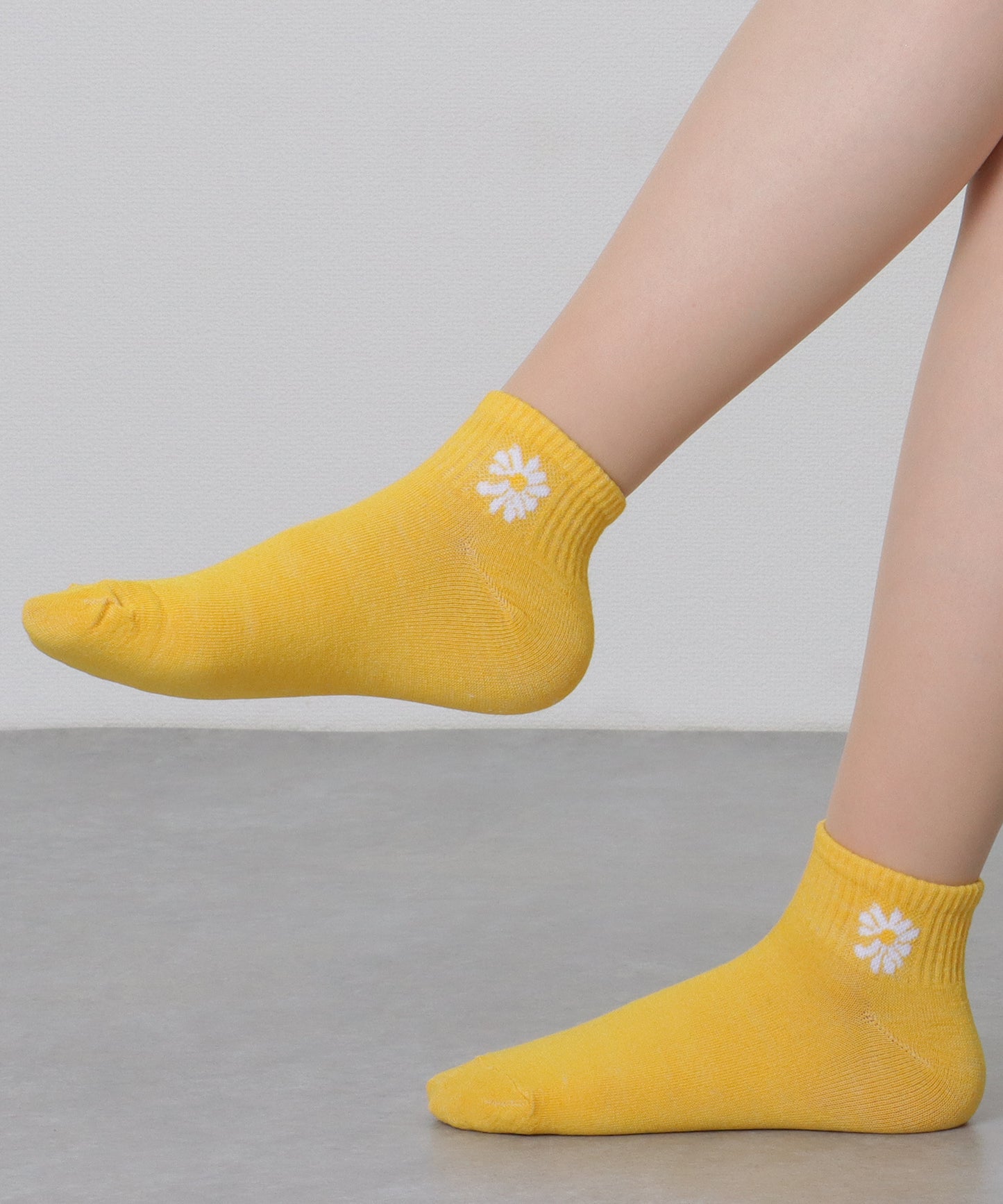 【10足セット】 ソリッドカラー 花柄 ショート リブ ソックス