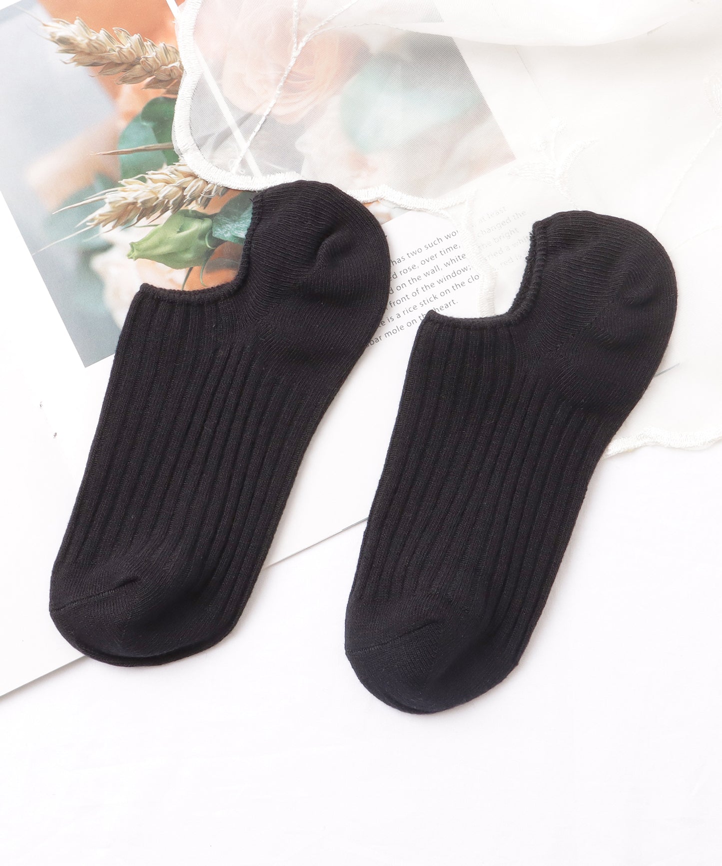 【10足セット】 ソリッドカラー シンプル リブ カバー ソックス