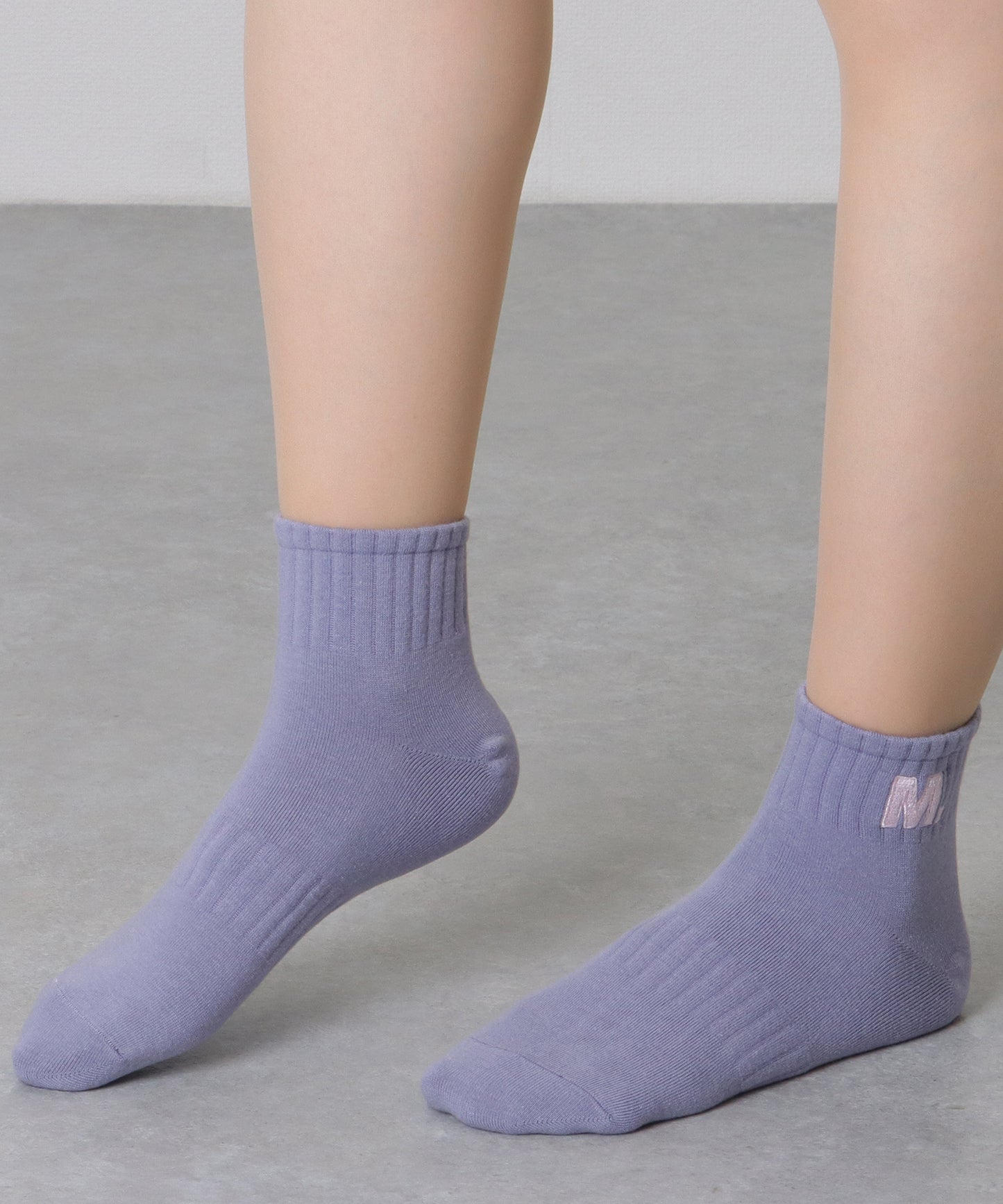 【5足組】アルファベット 刺繍付 リブ ショート ソックス