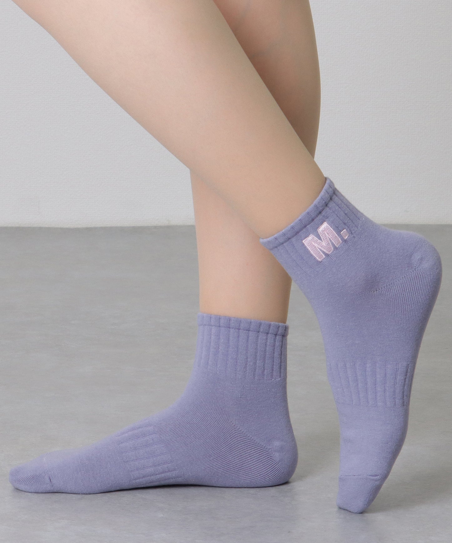【5足組】アルファベット 刺繍付 リブ ショート ソックス