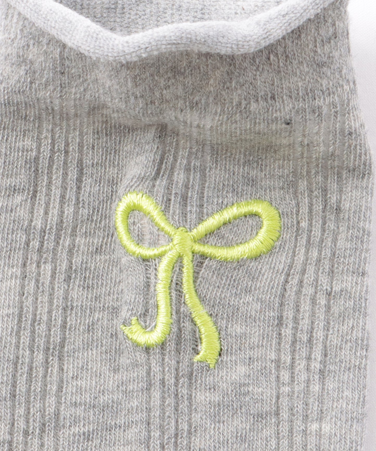 【4足組】 ソリッドカラー リボン刺繍 リブ クルー ソックス