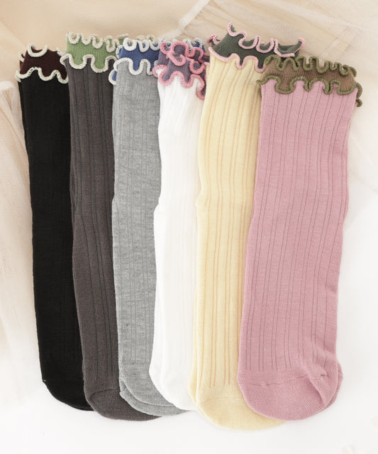 【6足セット】配色 メロウ リブ クルー ソックス