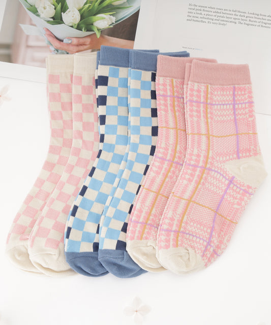 【6足セット】配色 ガーリー バラエティ デザイン ソックス