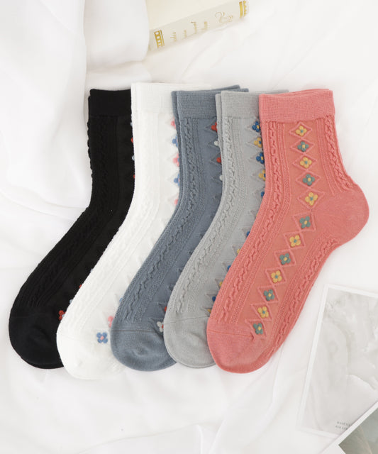 【5足セット】カラフル フラワー チェーン バラエティ クルー ソックス