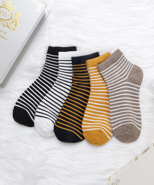 【5色組】ボーダー柄ショートソックスセット