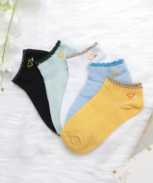 【5足セット】ハートワンポイントくるぶしソックス