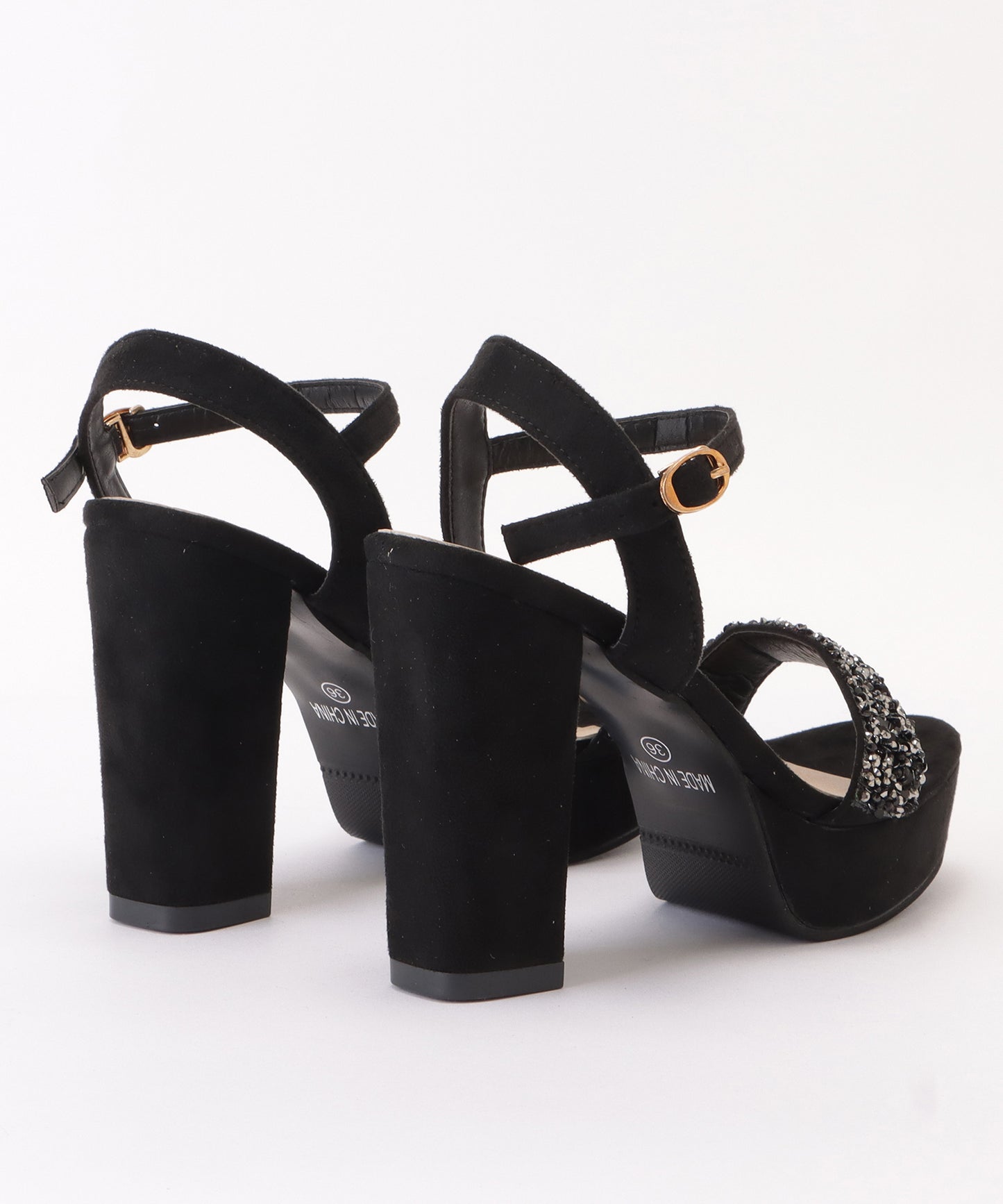 スエードチャンキーハイヒールサンダル