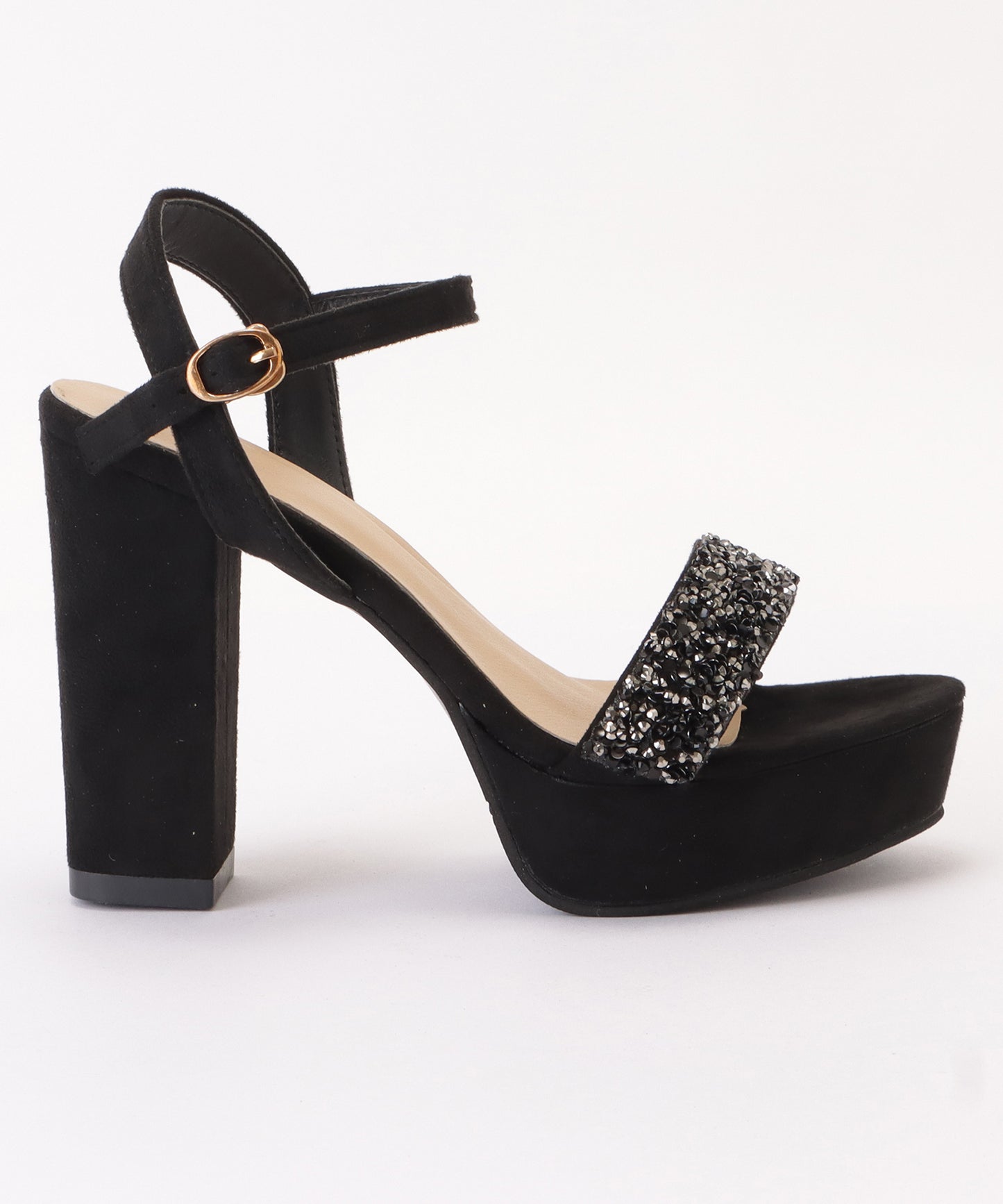 スエードチャンキーハイヒールサンダル