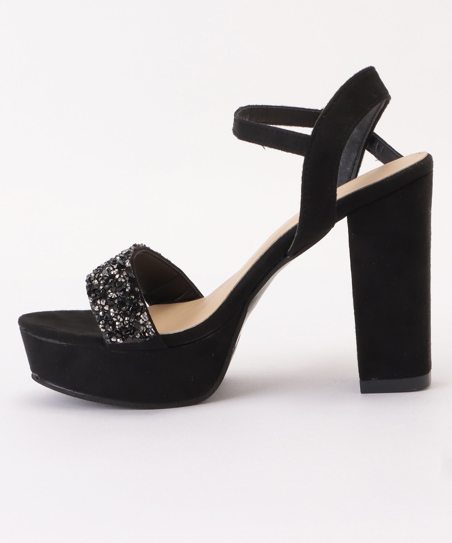 スエードチャンキーハイヒールサンダル