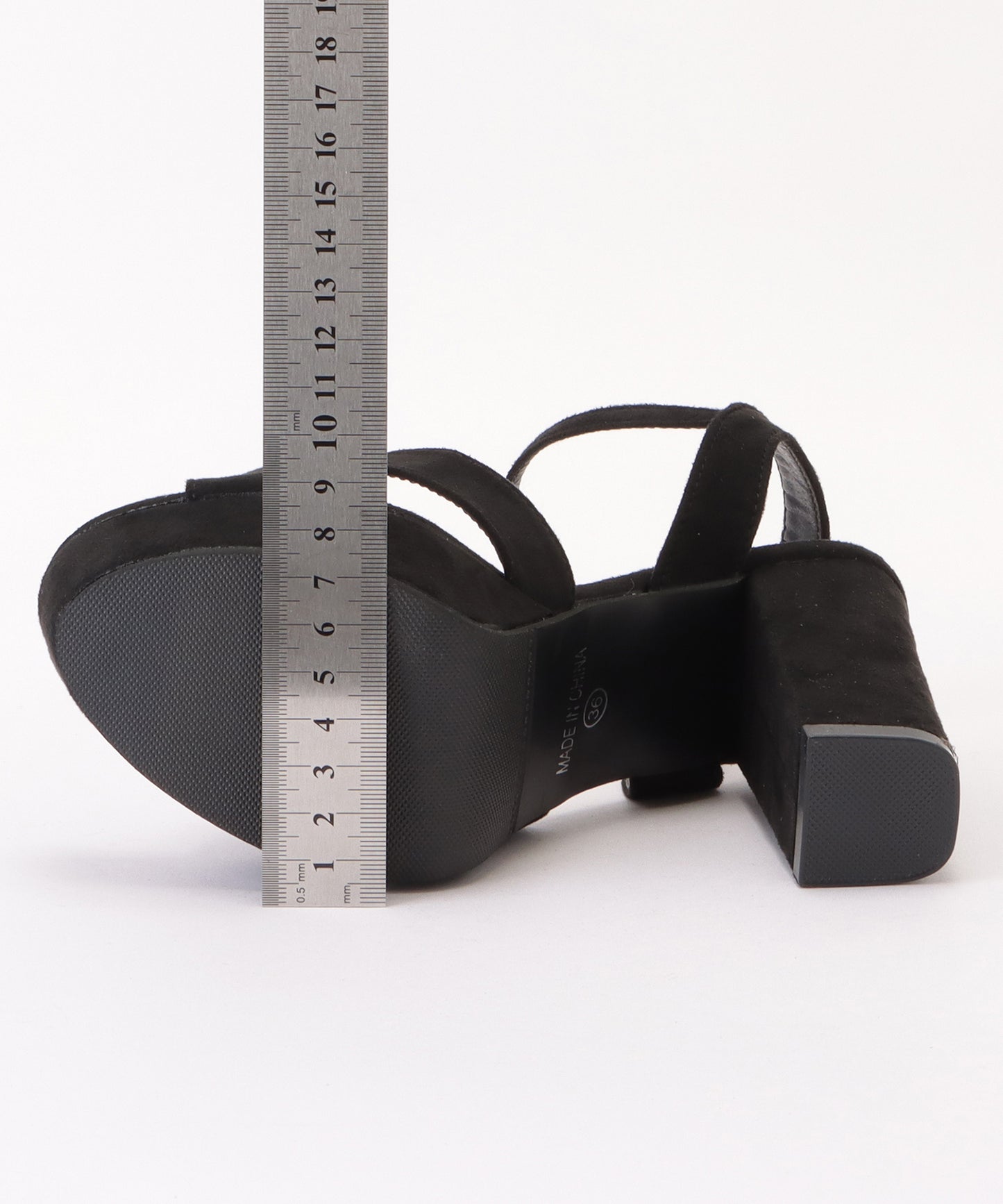 クロススエードチャンキーハイヒールサンダル