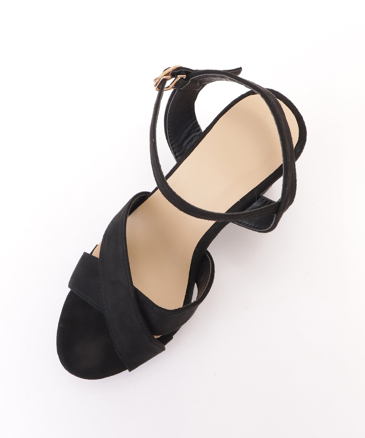 クロススエードチャンキーハイヒールサンダル