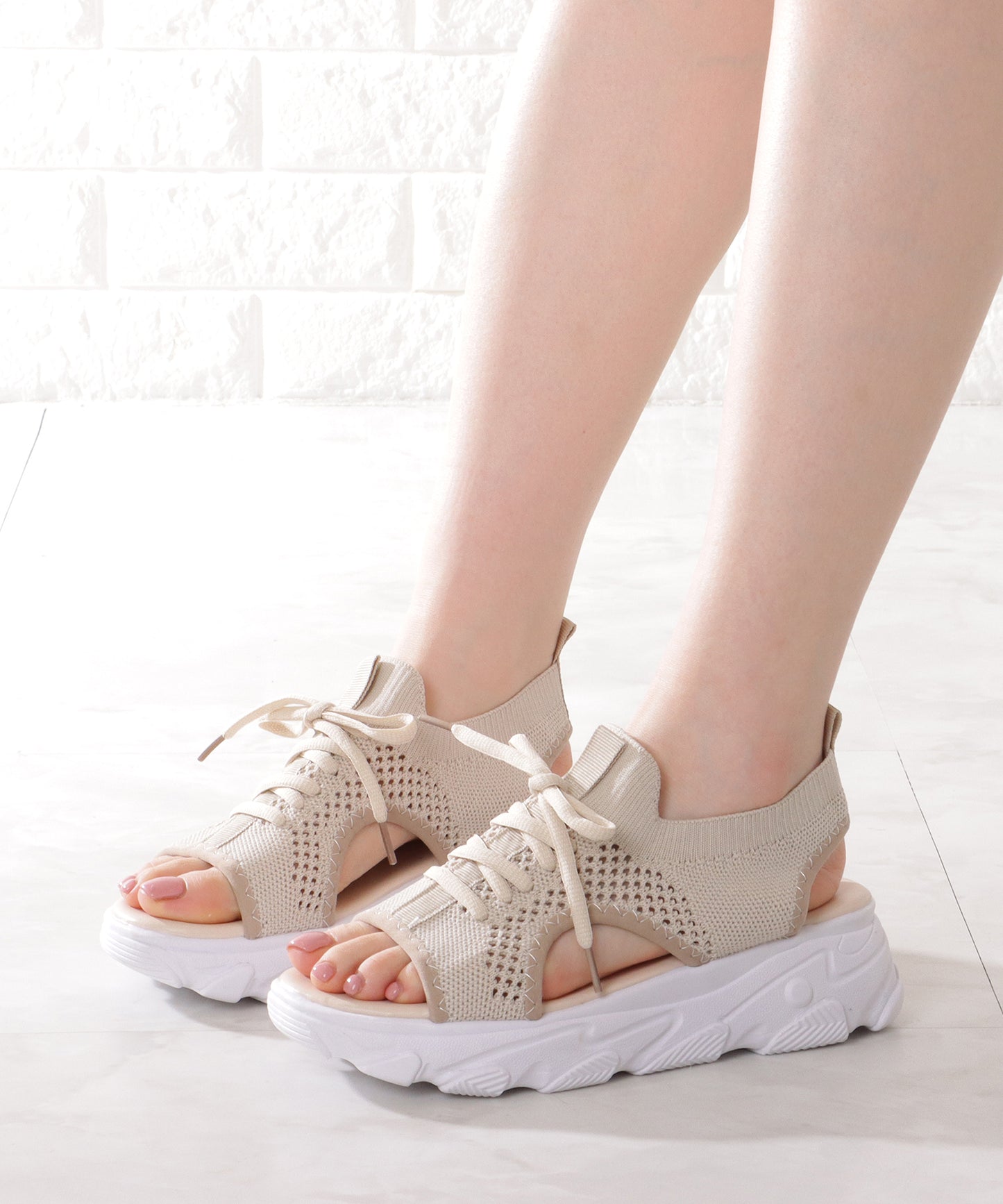 厚底スニーカーソールメッシュサンダル