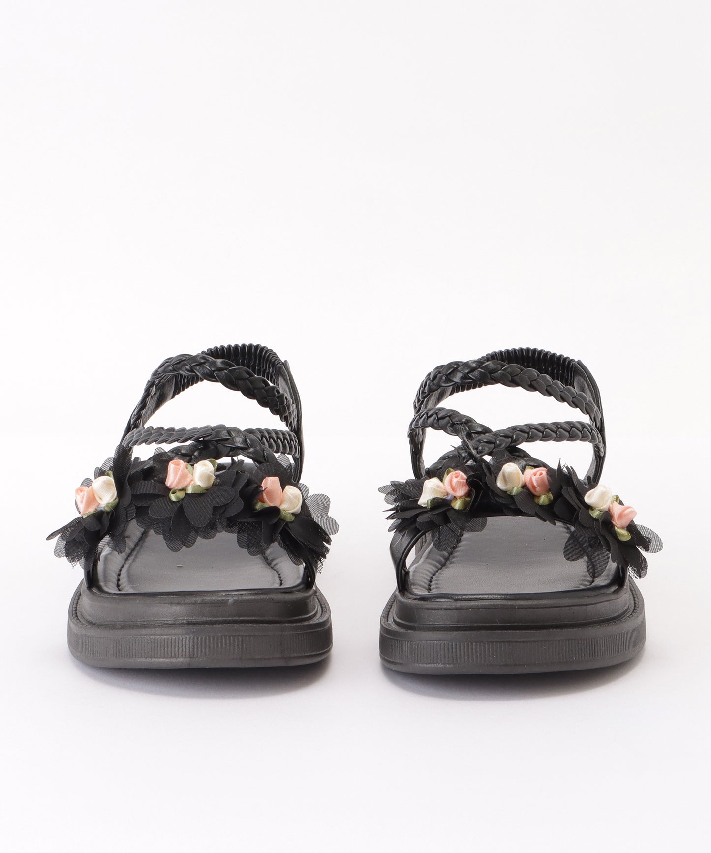 花モチーフ付き編みストラップサンダル