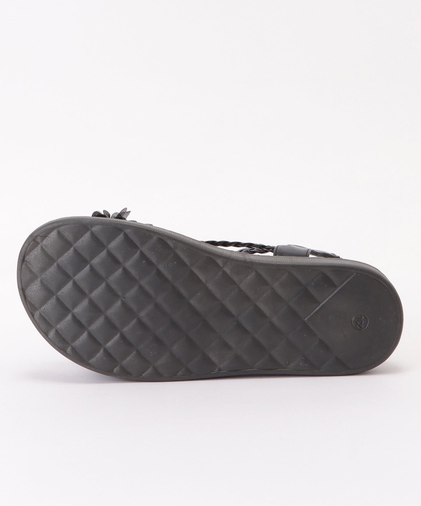 花モチーフ付き編みストラップサンダル