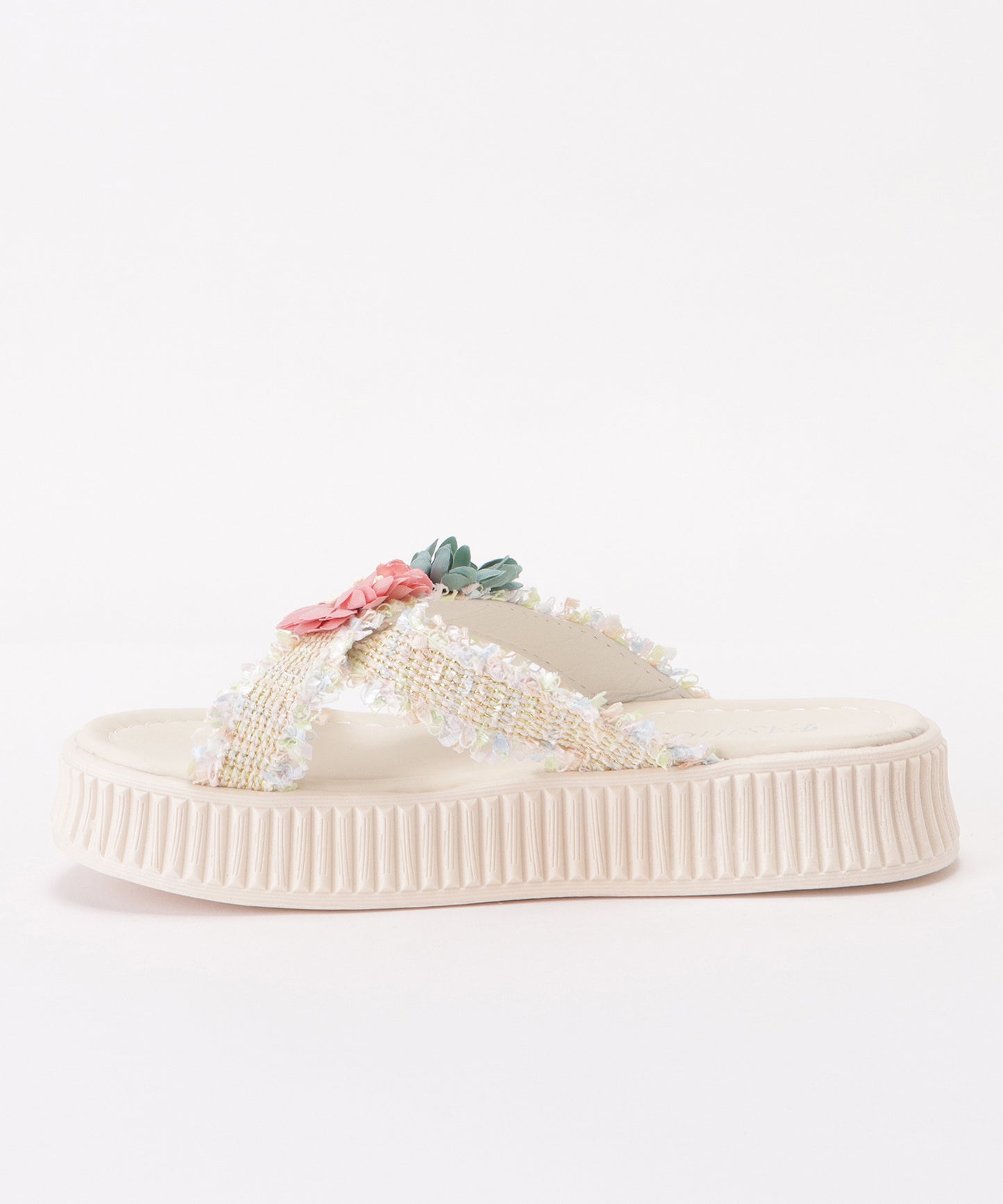 フラワー付きフリンジクロスサンダル