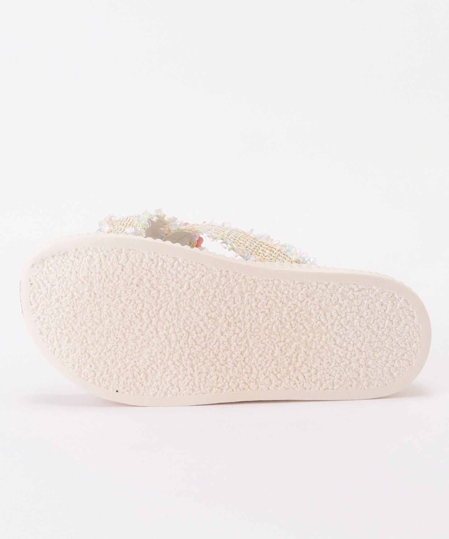 フラワー付きフリンジクロスサンダル