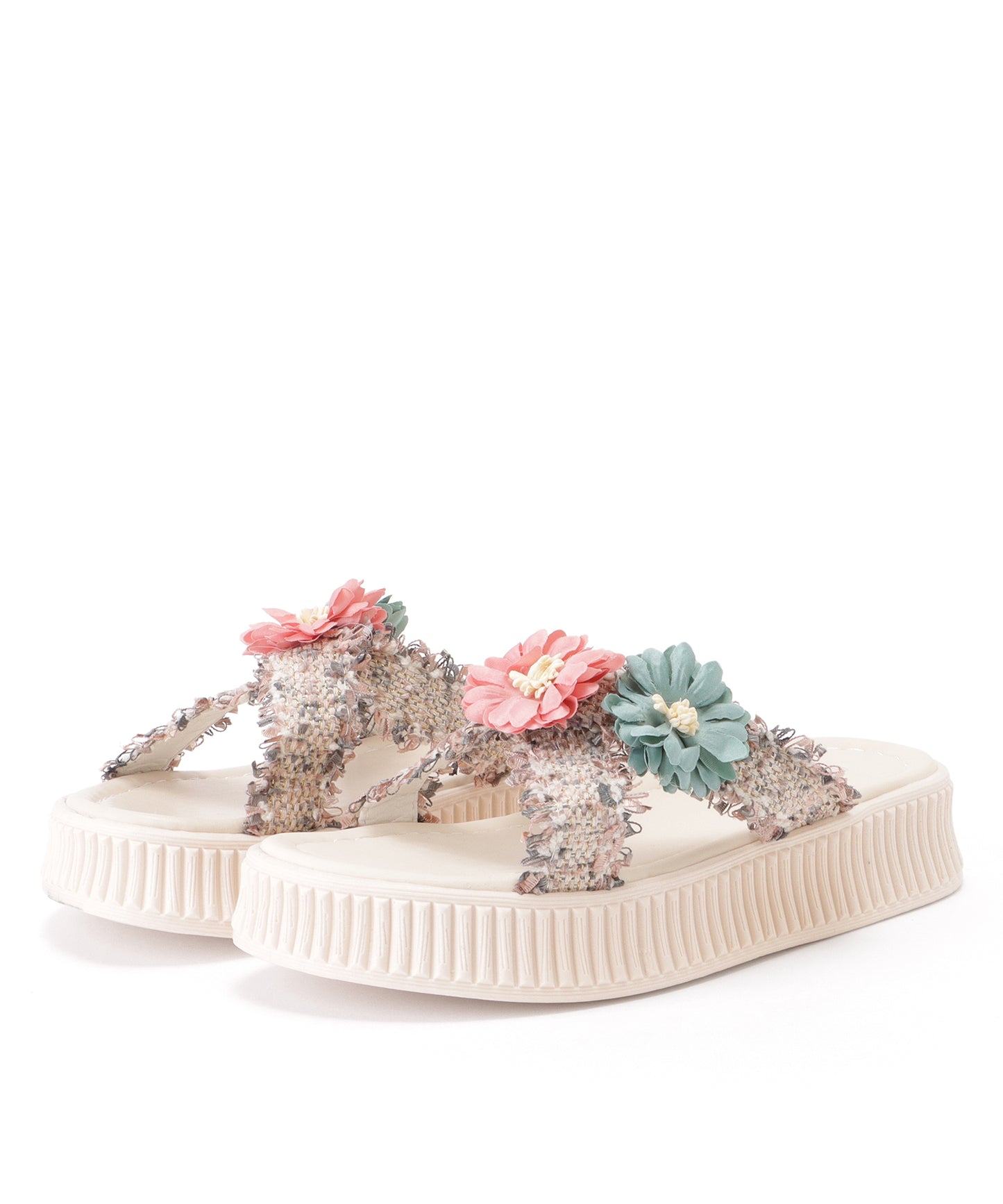 フラワー付きフリンジクロスサンダル