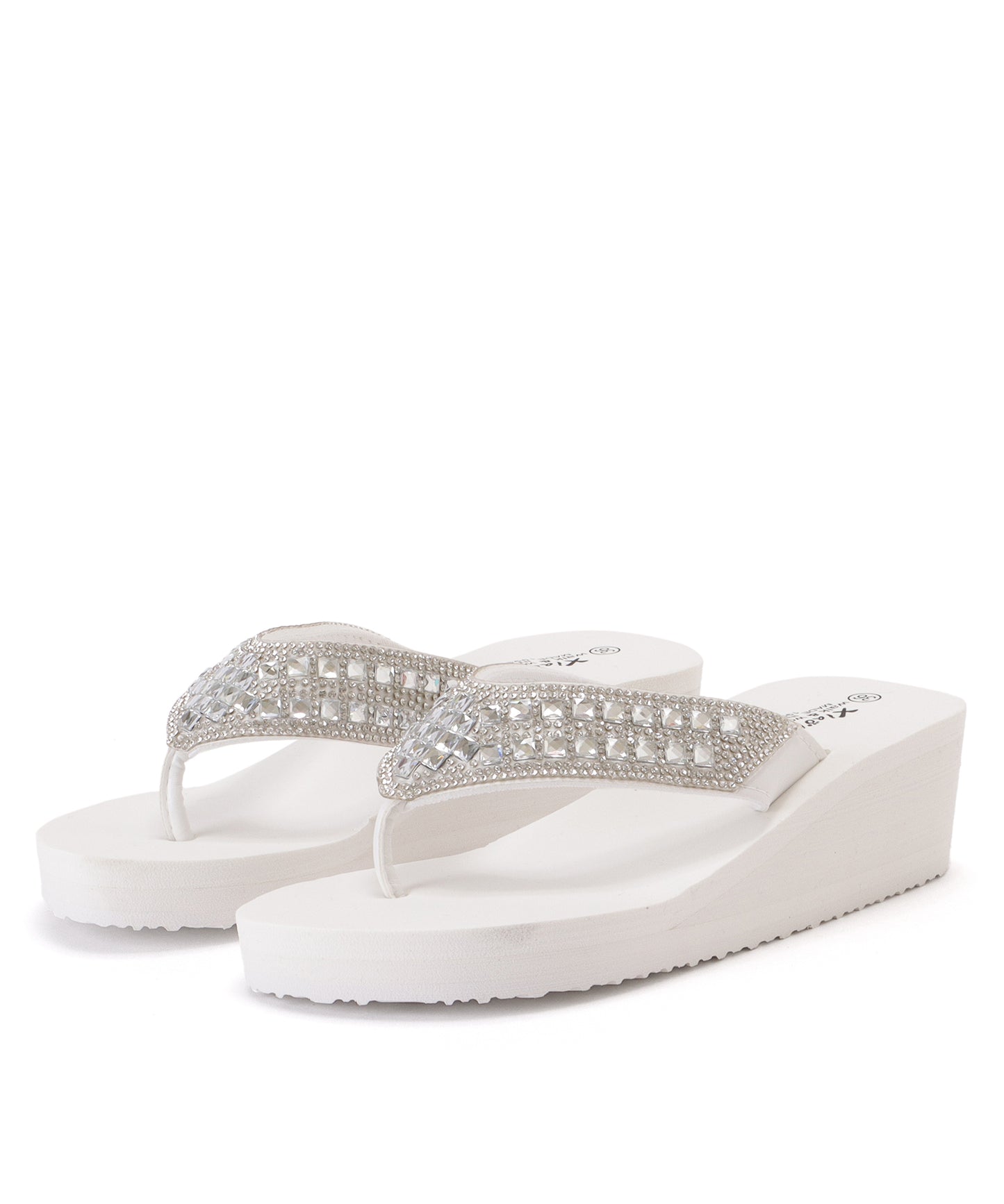 ビジュー付き厚底ヒールトングサンダル