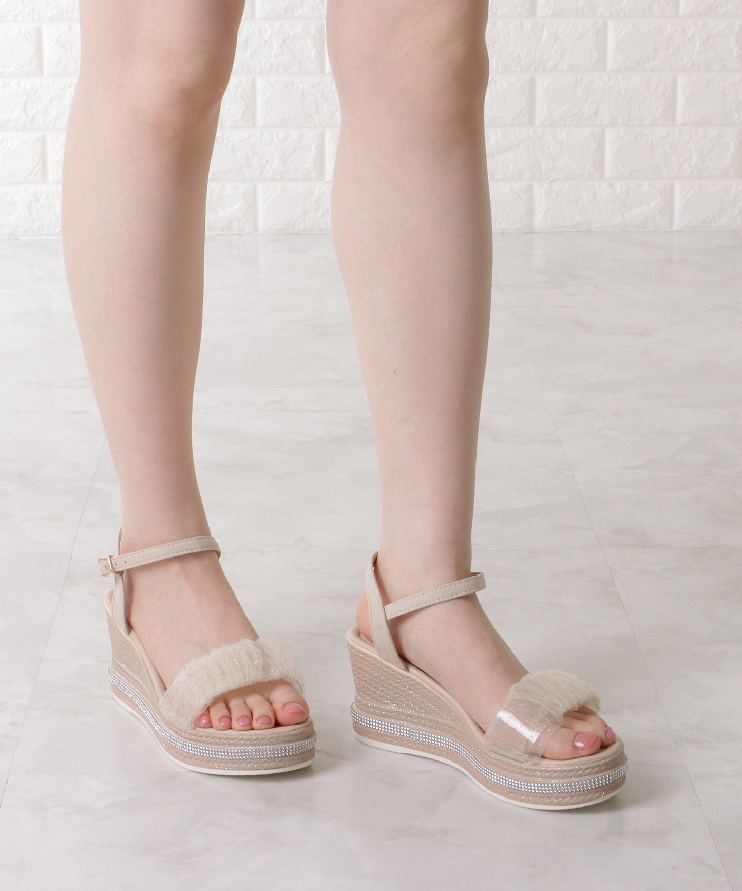 レースベルトストラップウエッジサンダル