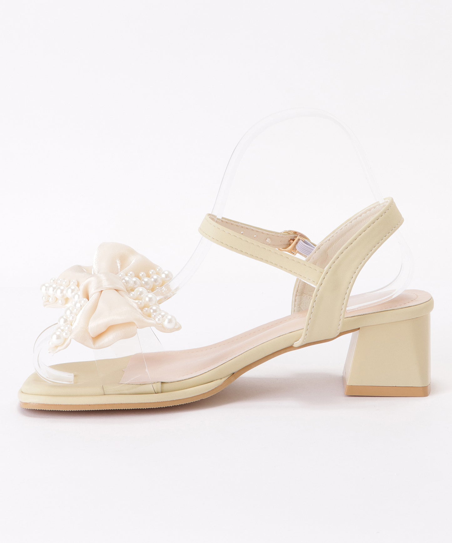 パールリボンバックストラップパンプス