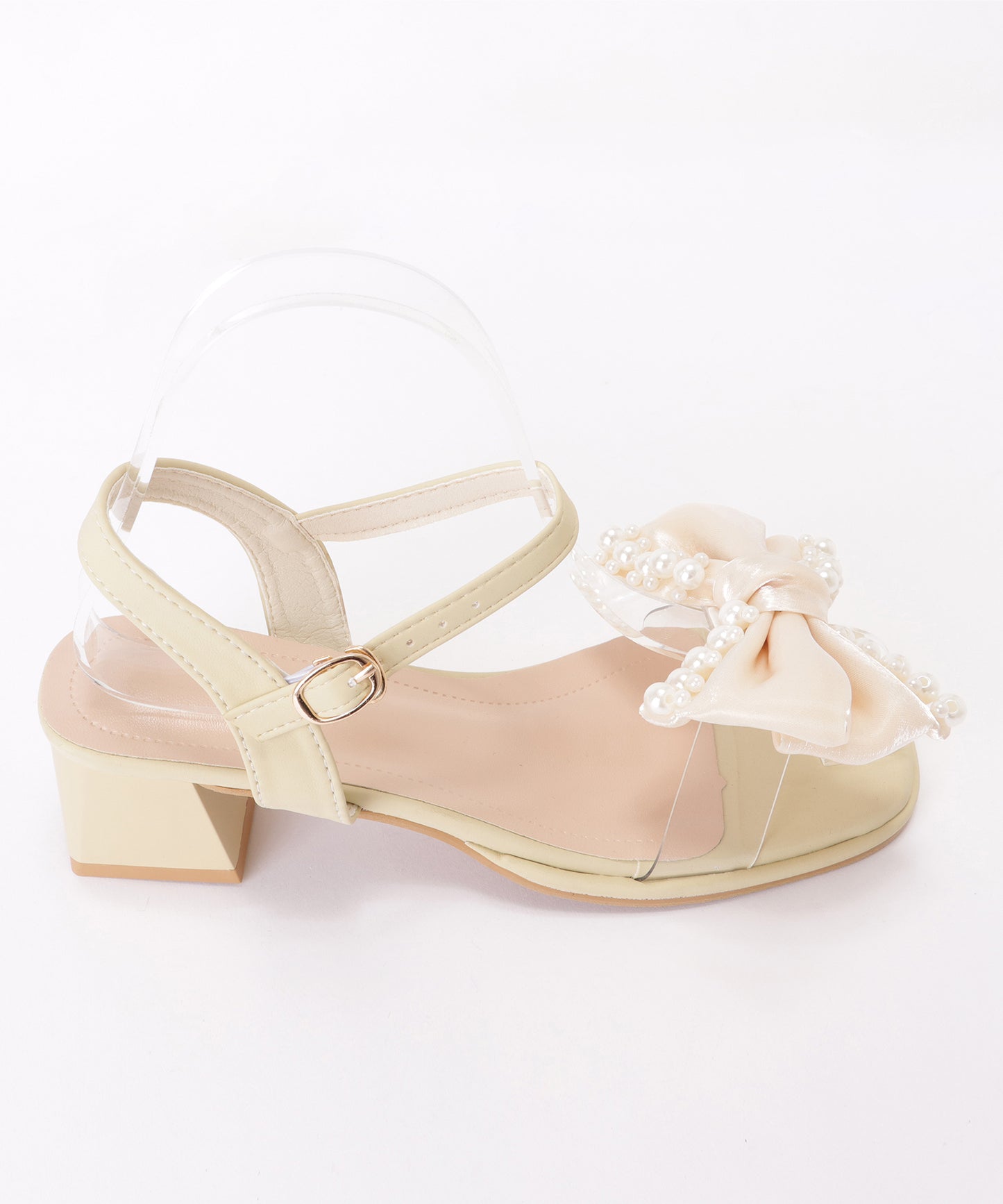 パールリボンバックストラップパンプス