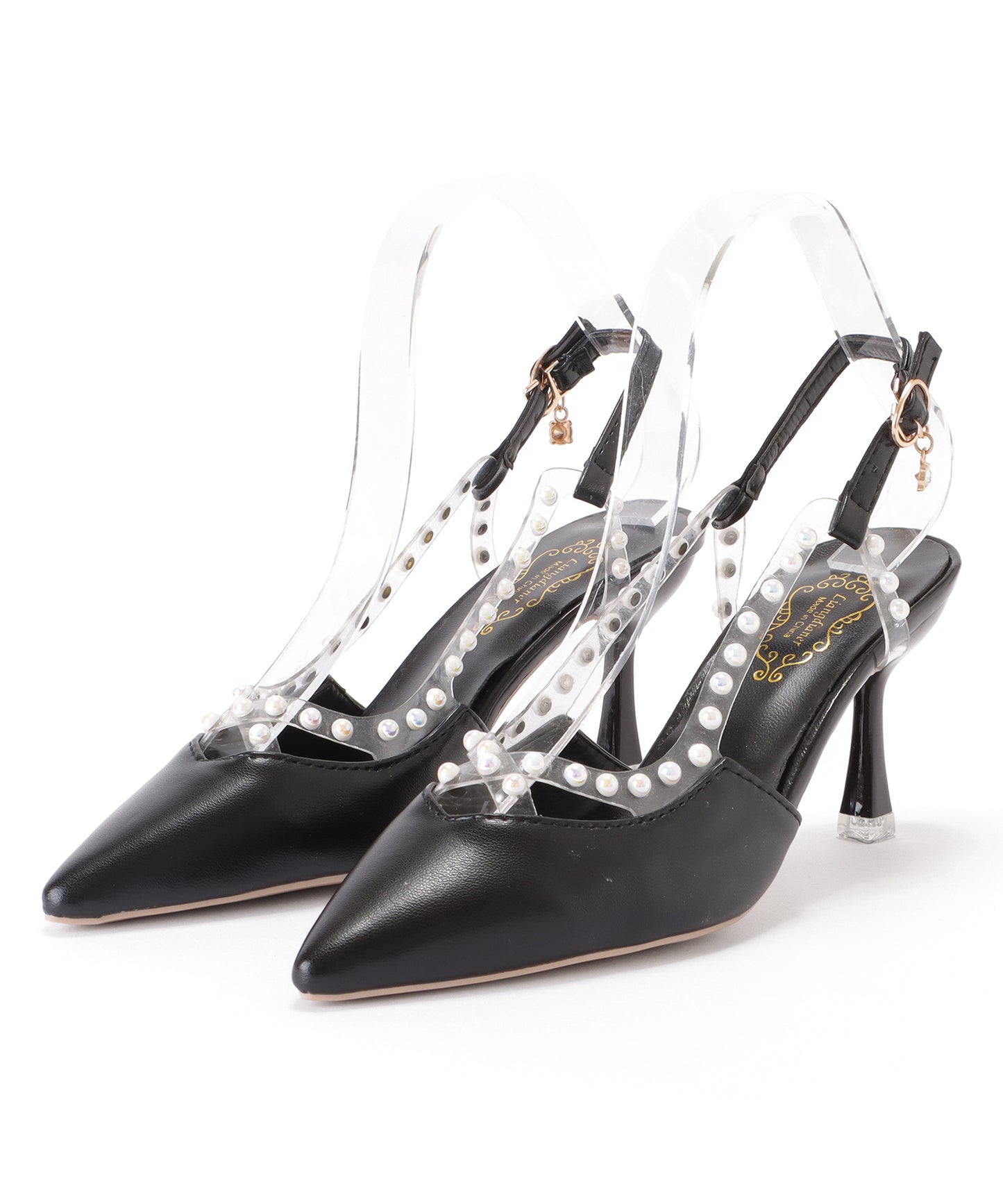 ポインテッドラインパールストラップパンプス