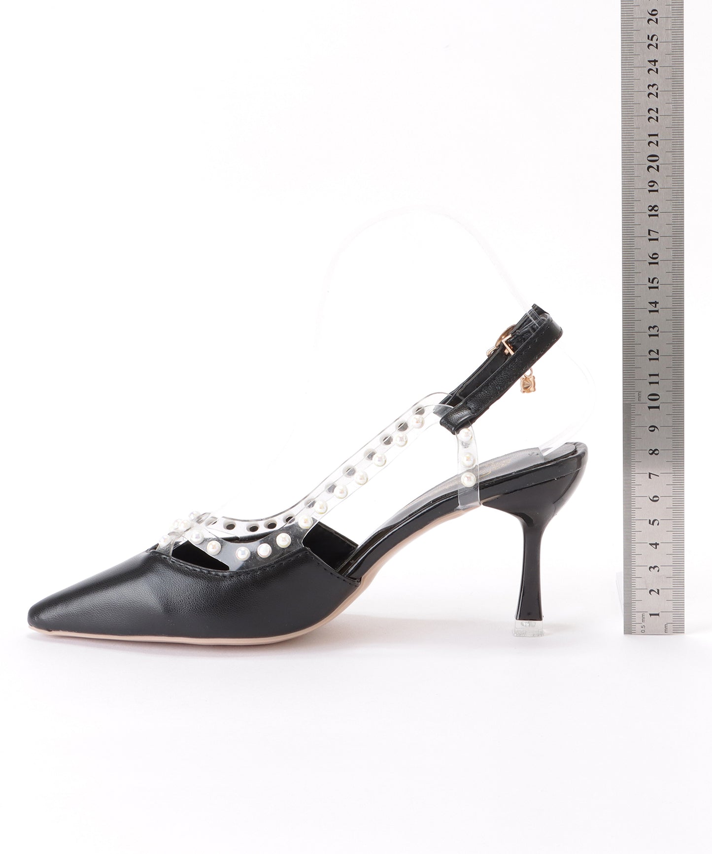 ポインテッドラインパールストラップパンプス