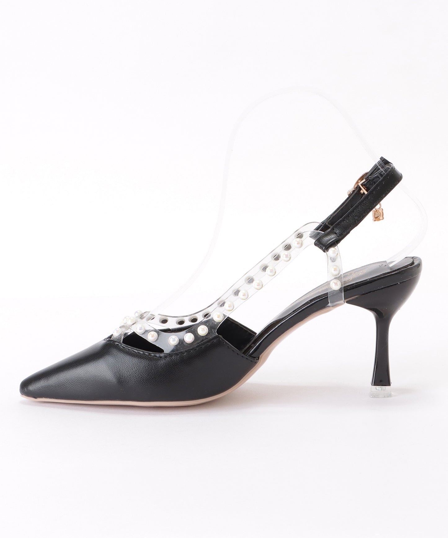 ポインテッドラインパールストラップパンプス