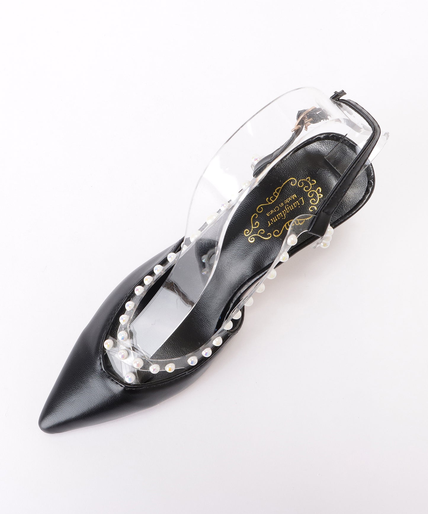 ポインテッドラインパールストラップパンプス