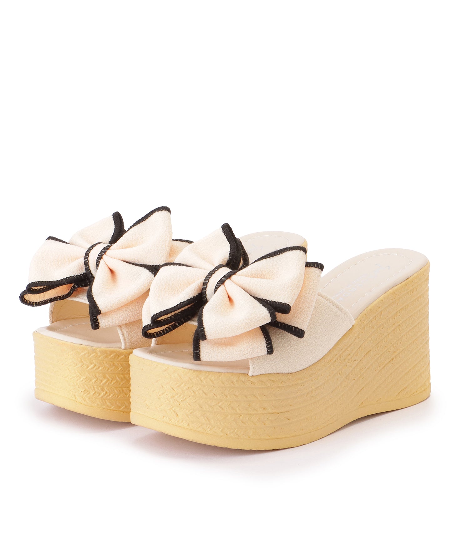 ビッグリボン パイピング 厚底 ウエッジ サンダル