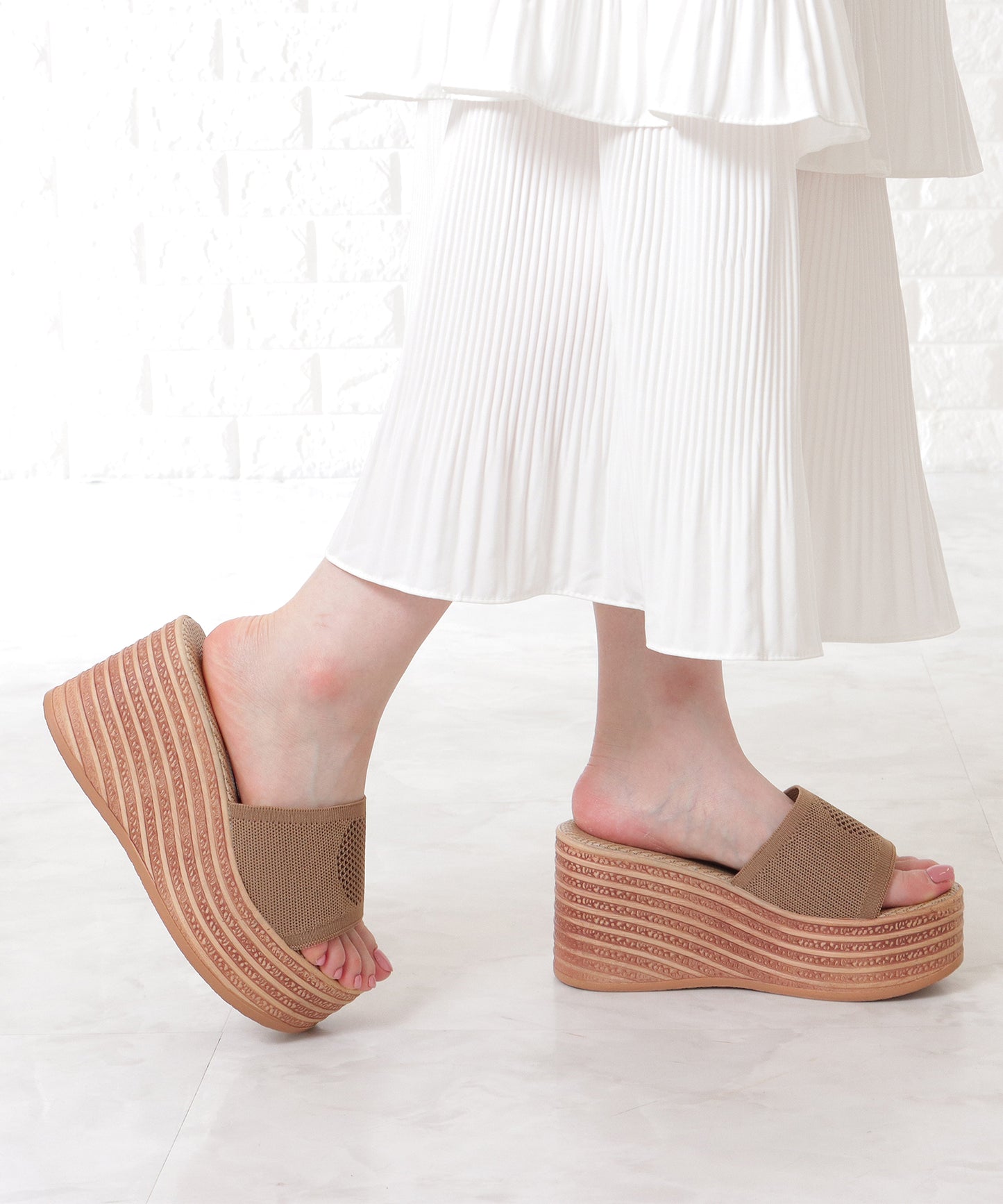 メッシュ バンド 厚底 ウエッジ サンダル