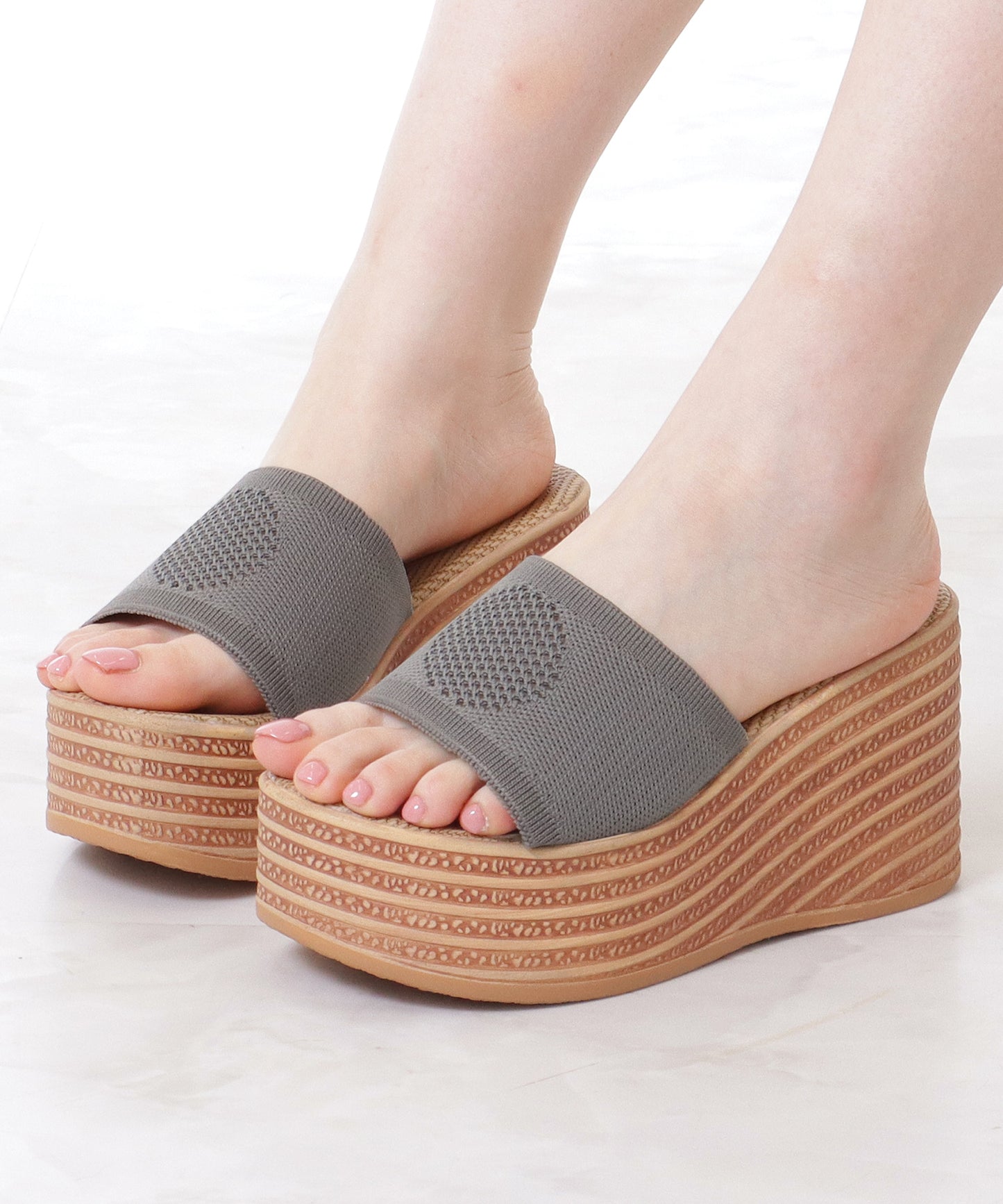 メッシュ バンド 厚底 ウエッジ サンダル