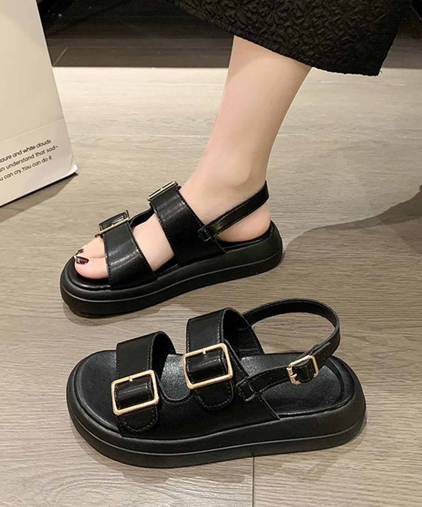バックストラップ付き 太ベルト 厚底 コンフォート サンダル