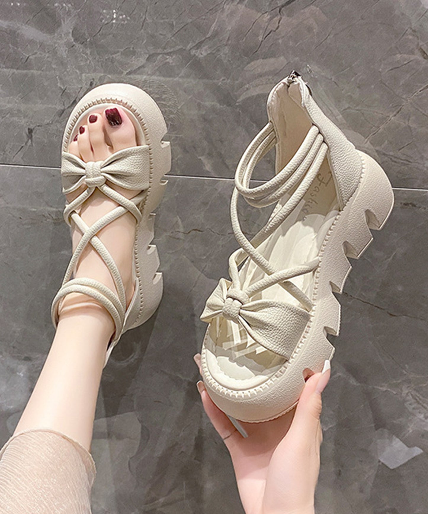 ナロー ストラップ ハイカット 厚底 コンフォート サンダル