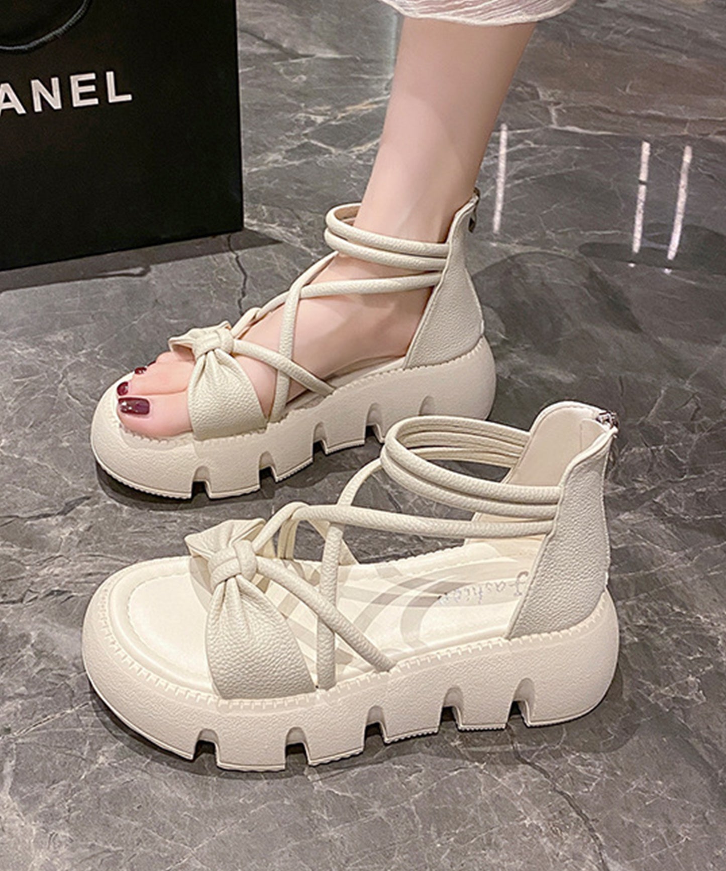 ナロー ストラップ ハイカット 厚底 コンフォート サンダル
