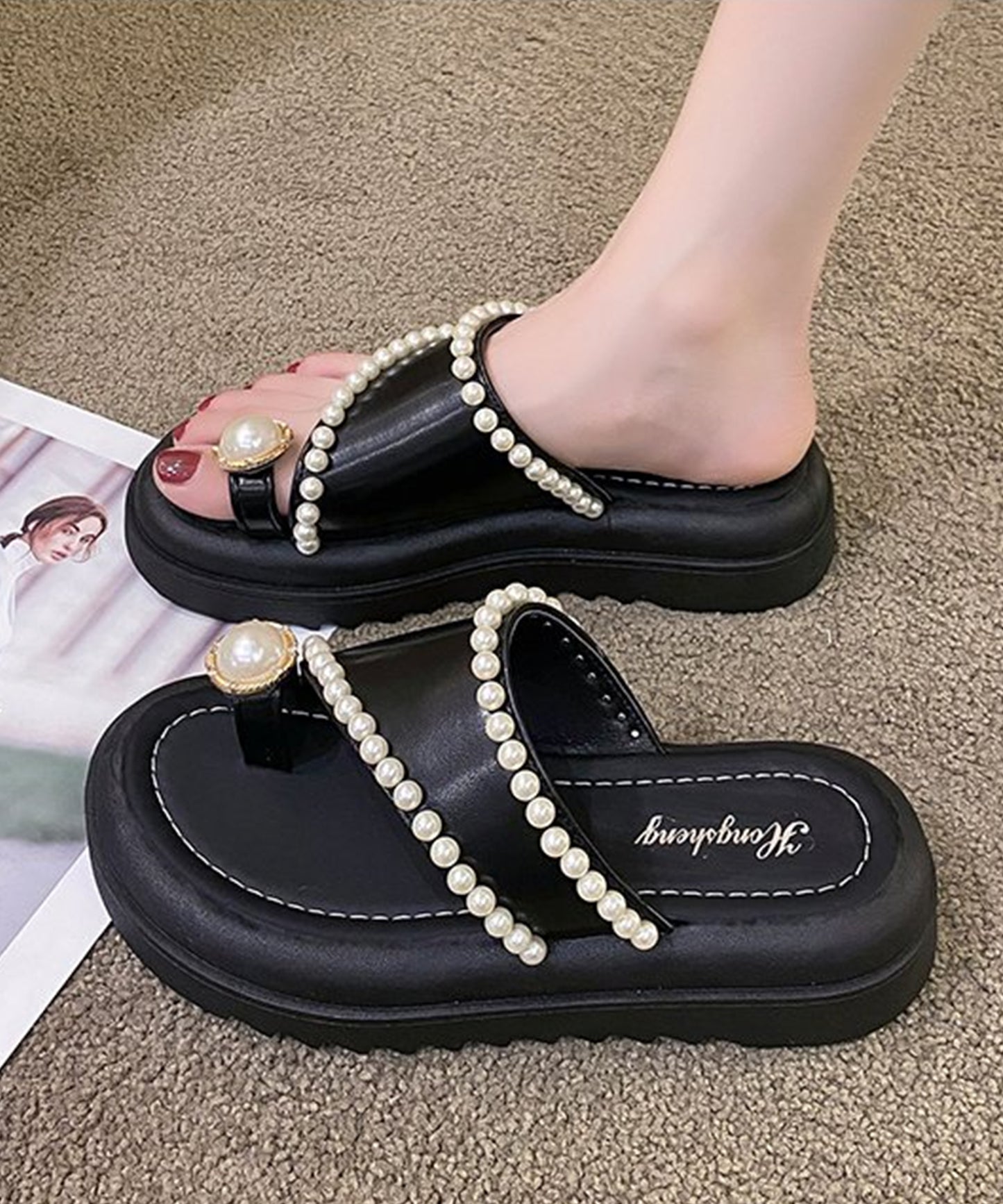 パールライン バックストラップ 厚底 トング サンダル