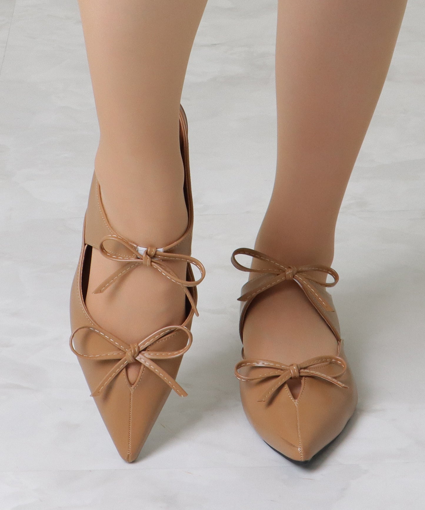 ポインテッド バックオープン ダブルリボン ミュール サンダル