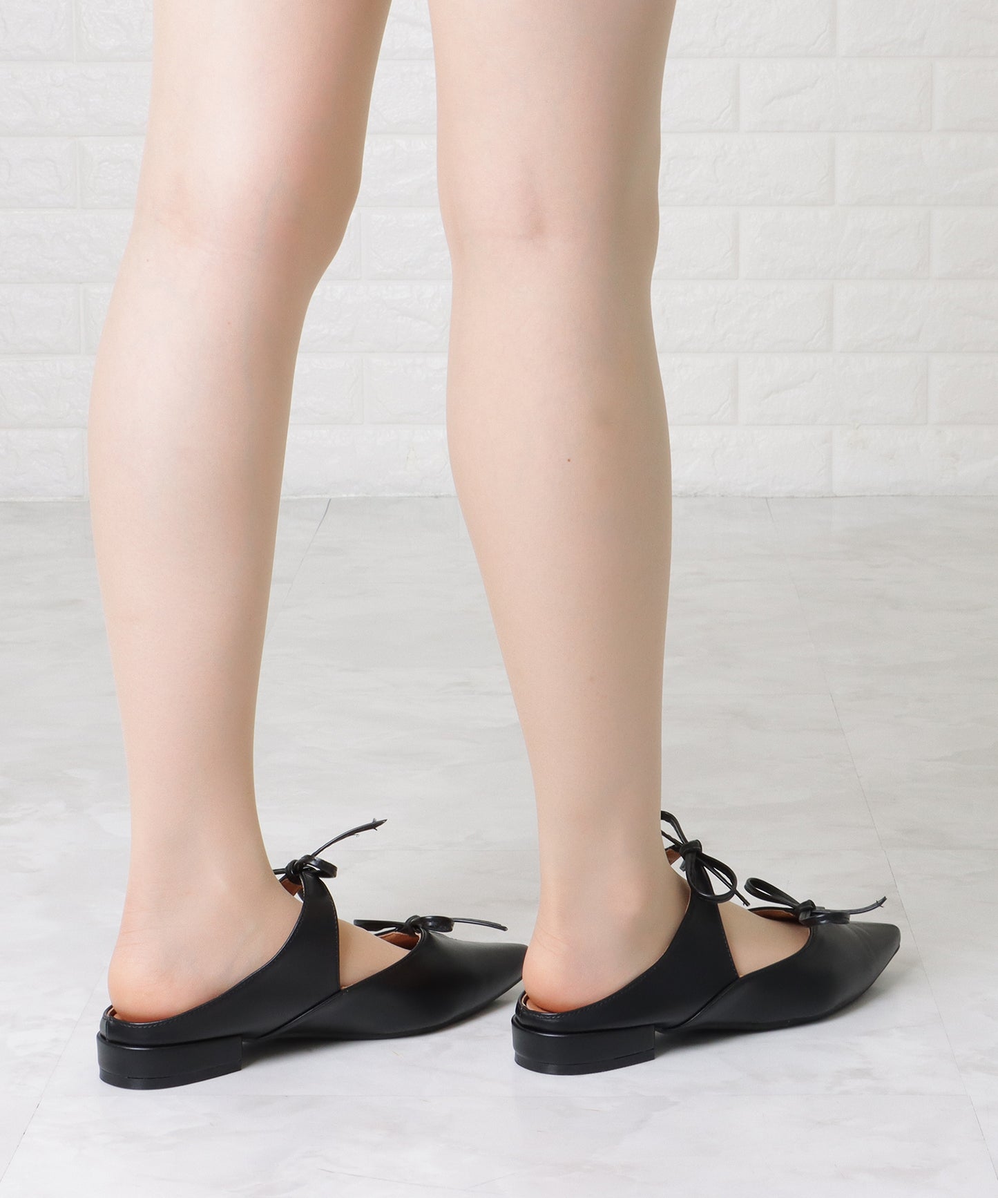 ポインテッド バックオープン ダブルリボン ミュール サンダル