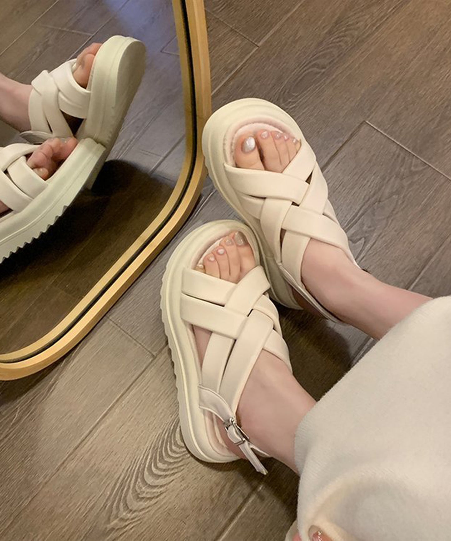 メッシュ ストラップ 厚底 コンフォート サンダル