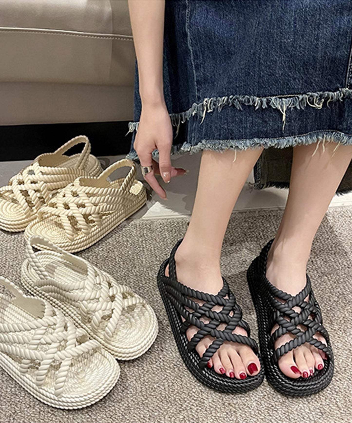 ツイスト メッシュ バックストラップ フラット サンダル