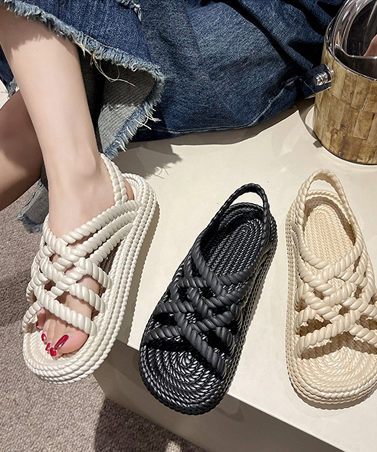 ツイスト メッシュ バックストラップ フラット サンダル