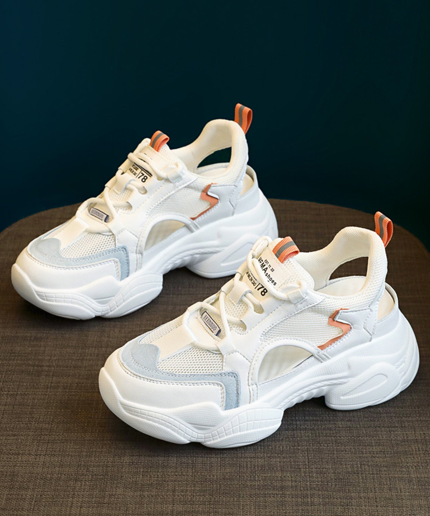 配色 メッシュ レースアップ スニーカー サンダル