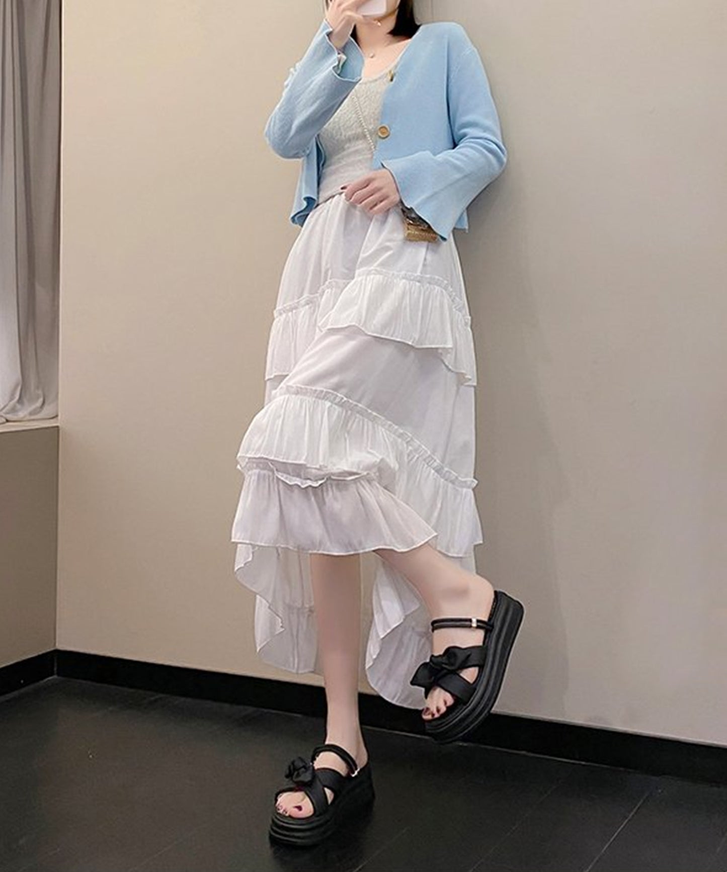 リボン付き クロス ベルト コンフォート サンダル