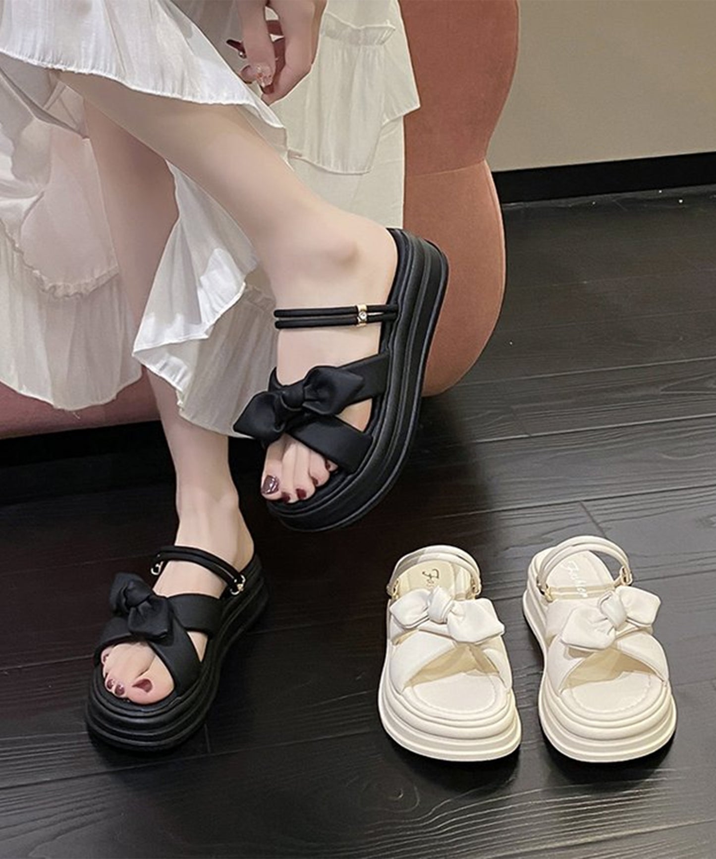 リボン付き クロス ベルト コンフォート サンダル