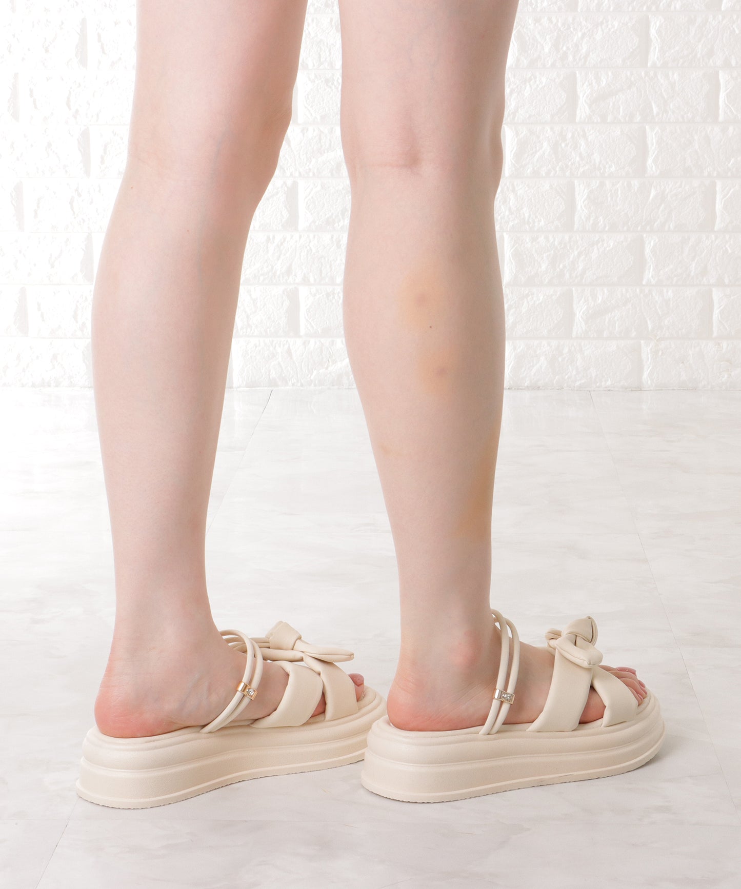 リボン付き クロス ベルト コンフォート サンダル