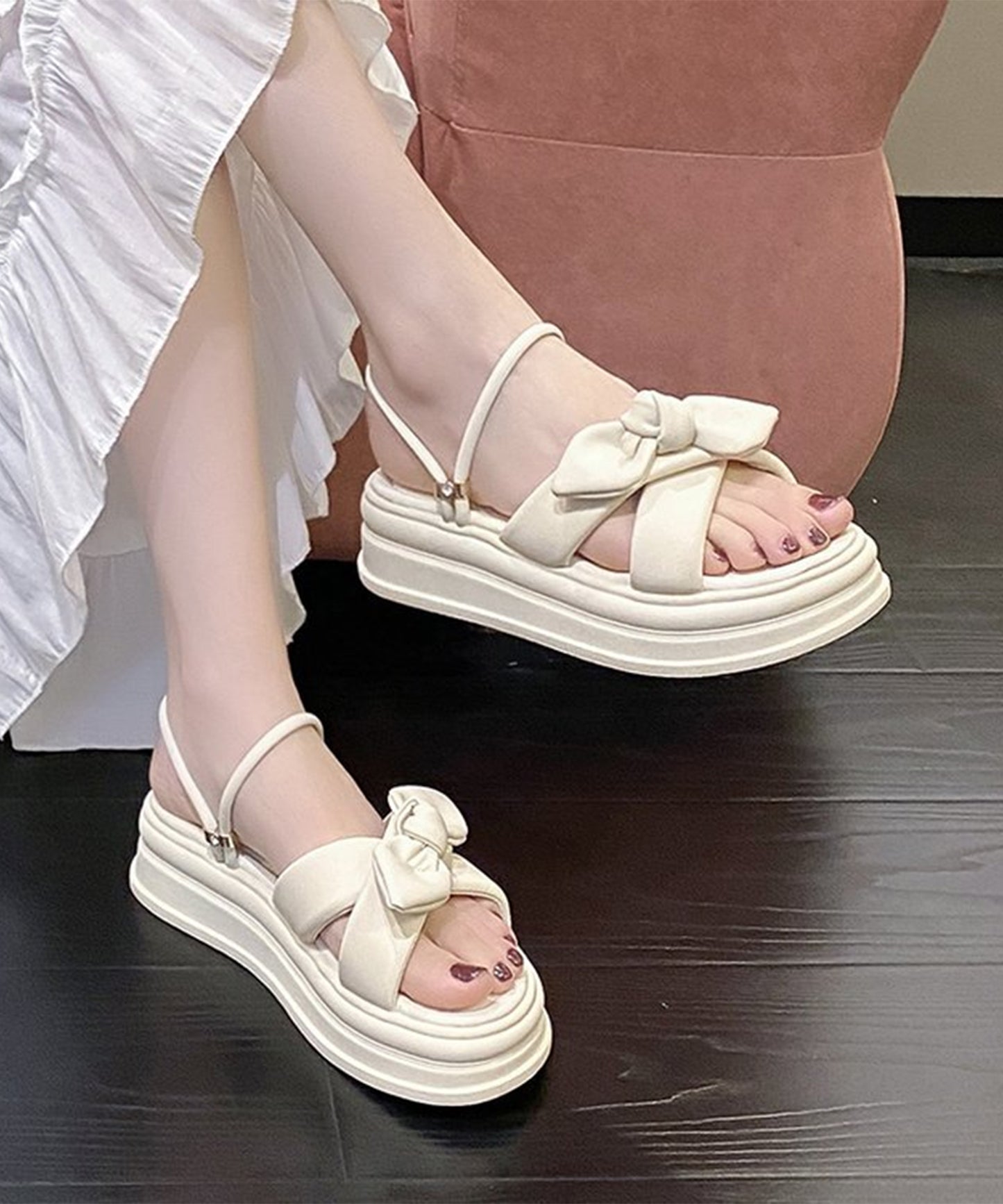 リボン付き クロス ベルト コンフォート サンダル