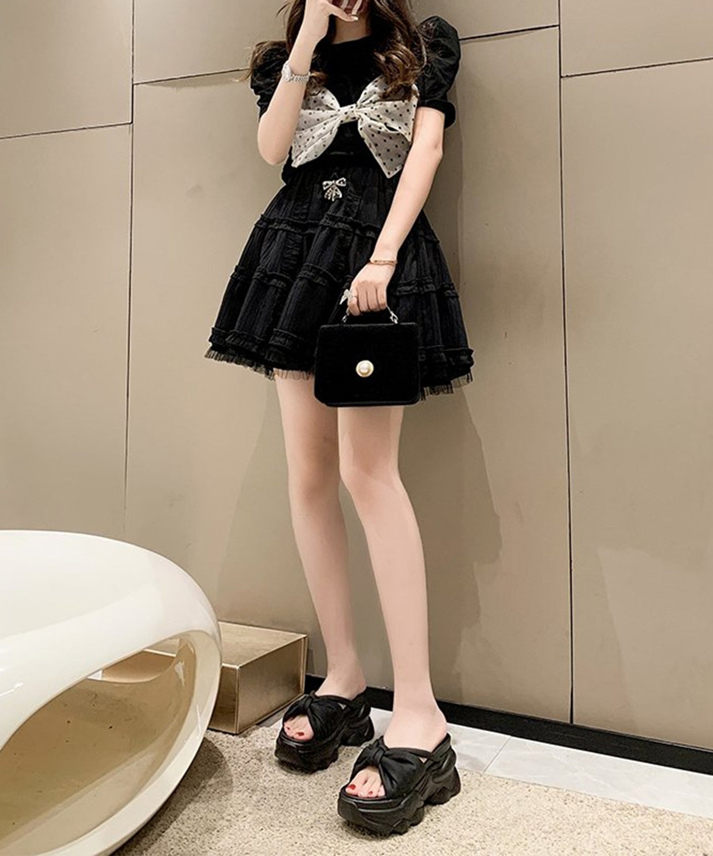 リボン バンド 厚底 ボリューム サンダル